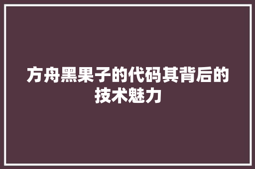 方舟黑果子的代码其背后的技术魅力