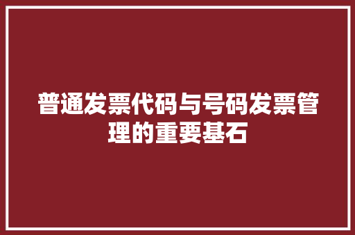 普通发票代码与号码发票管理的重要基石