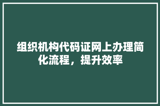 组织机构代码证网上办理简化流程，提升效率