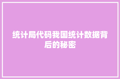 统计局代码我国统计数据背后的秘密