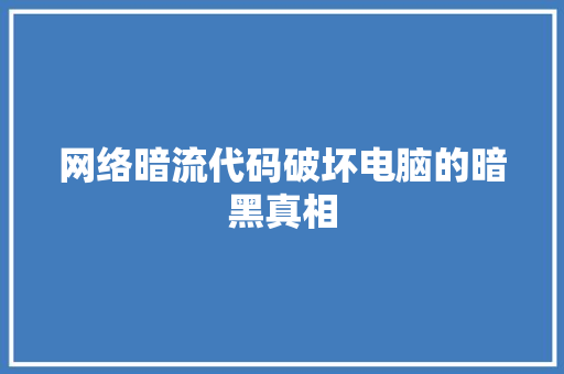 网络暗流代码破坏电脑的暗黑真相