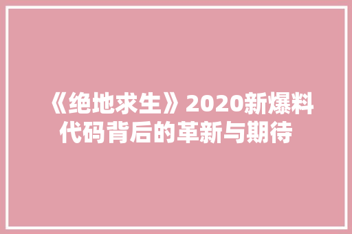 《绝地求生》2020新爆料代码背后的革新与期待