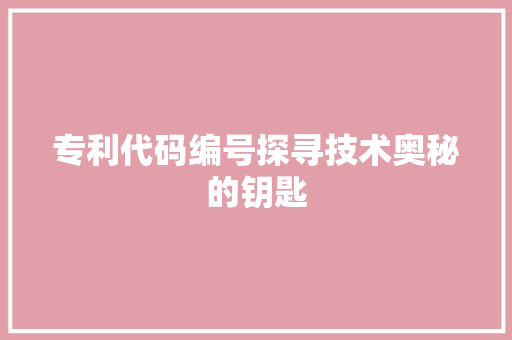 专利代码编号探寻技术奥秘的钥匙