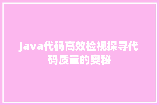 Java代码高效检视探寻代码质量的奥秘